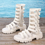 Pbong  Gladiator Women's Sandals Luxury Shoes Platform Chunky Casual Comfortable Travel Outside Sports Hollowed-out Summer Ankle Boots