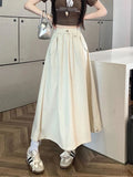 Pbong  Y2K Women Cargo Long Skirts Vintage Loose High Waist Streetwear Skirt Retro Casual American Shirring Solid A Line Skirt New