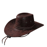 Women Men Cowgirl Hat Retro Synthetic Leather Sun Protection Holiday Beach Hiking Cap