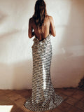 Pbong  Sexy Backless  Print Dots Flower Women Maxi Dress Spaghetti Strap Evening Dress Autumn Skinny Elegant Party Clubwear