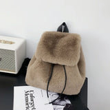Pbong  Plush Backpack Imitation Rabbit Fur Backpack Student Girl's Large Capacity Drawstring Leopard All-Match