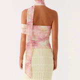 y2k Halter Top Women Sexy Clothing Flower Print Sleeveless Backless Cropped T Shirt Vest 2000s Clothes Party Clubwear