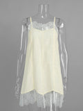 Pbong  Yellow Loose Spliced Lace Basics Dress for Women V Neck Sleeveless Casual Lazy Dresses Female Summer Fashion New