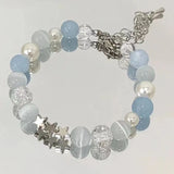 Harajuku Pentagram Pearl Beaded Bracelets for Women Korean Aesthetic Cute Star Blue Glass Ball Bracelets Y2k Jewelry Gifts
