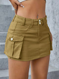Women Y2k Mini Cargo Skirt 2000s Vintage Harajuku Low Waist Skirt Summer Slim Fit Solid Color Skirt with Pockets for Club