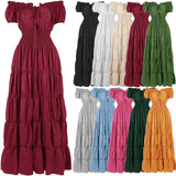 Renaissance Medieval Dress Women Irish Off Shoulder Short Sleeves Elastic Waist Elegant Sexy Long Dress Party  Adult Clothing