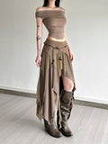 Pbong  Weird Puss Trendy f-length Skirt Irregular Patchwork Women's Faionable Spicy Long Skirt Casual High-waist A-line Skirt