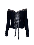 Fall Winter Women Korean Shoujo Coquette Design Slash Neck Crop Top Japanese Y2k Streetwear 2000s T-Shirts Gothic Tee Kpop Gyaru