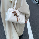 Pbong  Small Short Handle PU Tote Bags for Women Y2K Ladies Shoulder Bag Females Retro Handbags and Purses