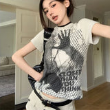 American Personality Vintage O Neck Short Sleeve T Shirt Harajuku Japanese Summer All Match Popular Crop Top Print Clothing