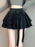 Sweet Bow Cake Skirts Women Vintage Slim High Waist Sexy Mini A Line Skirt Korean Preppy Style Fall Winter Dance Skirt New
