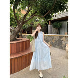 Pbong  Women's Light Green Sleeveless Halter Maxi Dress Ruffle Tiered Loose Chiffon Casual Summer Beach Party Long Dress