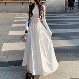 Hebe Style Long Sleeve  Collar Dress Women's Spring Autumn New Design Black Slim Fit A-Line Skirt High Waist  Sweet