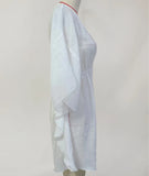 Boho Beach Wear Cover-up Casual Deep V Neck Lace Dresses for Women Robe Bat Sleeves White Cotton Rayon Swim Cover Up Vestidos