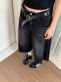 Black Baggy Denim Shorts Women Y2k Vintage Wide Leg Jorts Washed High Waist Streetwear Casual Fashion Loose Trousers
