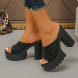 Pbong  Women Retor Leopard Print Super High Block Heeled Sandals Summer Thick Bottom Platform Slipper Woman Plus Size 43 Mule Shoes