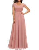 Pbong  New 6-Color 5-Size Lace Splicing Long Waist-Cinching Elegant Dress Floor-Length V-Neck Polyester Fiber Evening Gown Dress