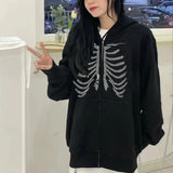 Euramerican Autumn Winter High Street Sweatshirts Y2k Aesthetic Gothic Diamond Design Harajuku Cardigan Loose Vintage Clothes