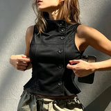 2026 New Woman's Button Harajuku Y2k Tank Top Stripe  Punk Crop Streetwear Rock Goth Vest Subculture Spicy Girl's Sleeveless Top