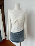 V Neck Lace Crop T Shirts Women Coquette Aesthetic Sexy Long Sleeve Tees Female Vintage Harajuku Style Tops Feminine