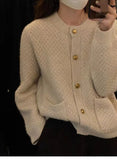 Vintage French 100% wool knit cardigan ladies loose long sleeve short cashmere top coat