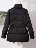Winter Women White Duck Down Coat Female Notched Collar Double Breasted Coat Casual Lady Drawstring Puffer Outwear