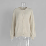 Pbong  New Autumn Women's Knit Cardigan Long Sleeve Solid Color O-Neck Button Up Loose Fit Soft Mohair Blend Fashion Sweaters