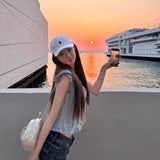 Sweet Blue Plaid Puff Sleeve Women Cropped Shirts Square Collar Korean Fashion Ruffle Blouses Slim Aesthetic Summer