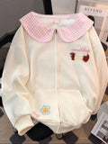 Cartoon Sweet Kawaii Hoodies Women Loose Cute Peter Pan Collar Sweatshirts Fall Preppy Style Long Sleeve New Embroidery Top
