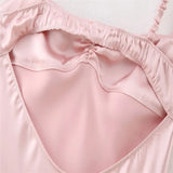 Satin Solid Color Pink Sweet Casual Long Dress Backless Sexy Sleeveless Slim Women Summer Dress Female Clothing 2025 New