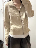 High End Fashion Autumn Commuter Coats American Vinateg Punk All Match Slim Zipper Harajuku Japan Jackets Y2k Aesthetic Clothes