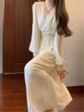 Elegant and Chic Midi Party Dress for Women Long Sleeve Solid Fashion New Evening Prom Vestidos Female Autumn Clothes