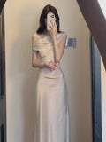 Pbong  Sexy Skew Collar Maix Dress for Women Slim Waist Sleeveless Robe Femme Temperament Bodycon Y2k Dresses