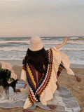 Pbong  Vintage Bohemian Chic Cloaks Capes Boho Ruffles Women Spring Autumn Knitted Ethnic Capes Tassels Cloak Poncho Outwear