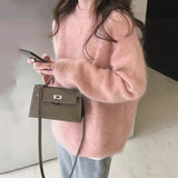 Simple Lazy American Vintage Office Lady O Neck Pullovers Autumn Winter All Match Base Jumpers Punk Y2k Aethetic Women Clothes