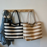 Pbong  Large Capacity Straw Woven Tote Bag Casual Shoulder Summer Travel Handbag Urban Minimalist Style Polyester Lining Zipper Opening