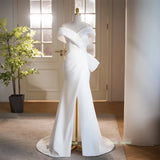White Evening Gown Women's Fi Tail High-End Simple Sexy Long Dr Host Vocal Art Exam Wedding Dr Korean Sle mid Waist