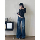 Pbong  Y2K Streetwear Low-Waisted Jeans Women Korean Fashion Slimming Denim Flares Pants Spring Summer Sexy Wide Leg Trousers