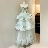 French Forest Style Strapless Long Evening Gown with High-end Feel, Birthday Coming of Age Gift Princess Dress Customization