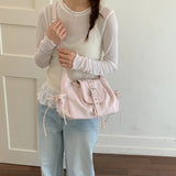 Women's Small pu Leather Buckle Drawstring Shoulder Bag Casual Aesthetic Daily Dating Crossbody Bag Fashion Handbags