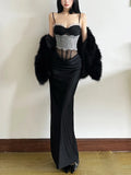 Pbong  Autumn and Spring New Women's Solid Color Slim Fit High Waist Fashionable Sling Sleeveless Backless Dress