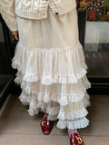 Sweet Chic Ruffle Mesh Tutu Cake Skirt Elastic Waist Beige Streetwear Long Skirt 2025 New Spring Summer A-line Fashion Skirts