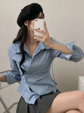 Fashion Slim Striped Shirt Women Elegant Korean Long Sleeve Blouse Casual Irregular Female Spring Sweet Chic All Match Top
