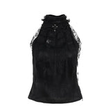 Summer New Arrival, Street Style Versatile Gothic Pleated Rose Strap Web Collar Bow Top for Women