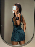 Pbong  Green Tie-Back Mini Dress with Cutout Detail and Ruched Skirt