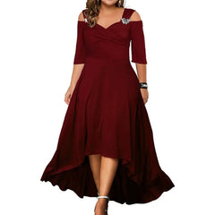 L-5XL Summer Fashion Elegant Long Dress Plus Size Women Clothing Solid Halter Short Sleeve Irregular Casual Dress