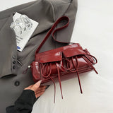 Pbong  Double Pockets Design PU Shoulder Bags For Women New Fashion Trend Crossbody Bag Females Silver Handbags