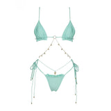 2025 One Piece Swimsuit With Chain Sexy Women Bikini Cut Out Swimwear Female Bandeau Biquini Push Up Bathing Suits Beachwear