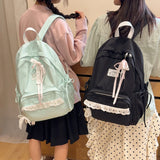 Women's Nylon Lace Bow Backpack Sweet Fresh Aesthetic Daily School Casual Book Bags New Fashion Student Back Packs