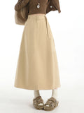 Retro Belt Long Skirt Women Casual Sweet High Waist A Line Skirts Preppy Style Fall Winter Lady Korean Vintage Long Skirts